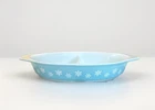 Vintage Pyrex Blue Snowflake Divided Casserole Dish, 1.5 qt No Lid- Excellent