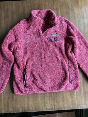 LLBean Women s Hi Pile Fleece Pullover Snap Mock Neck Zip Pockets Medium