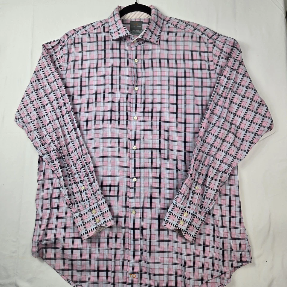 CAMISA THOMAS DEAN HOMBRE EXTRA GRANDE Rosa Negra Puño abatible a cuadros Foto 2 de 4