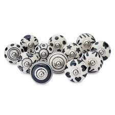 Ceramic Knobs, Set of 12 Black White Hand-Painted Cupboard Drawer Pulls