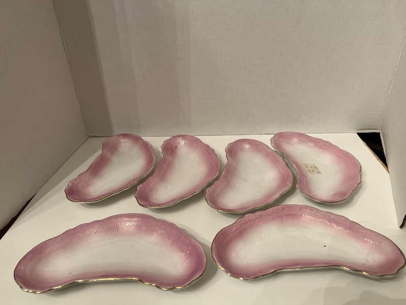 6 Anil lustre bone china Pickle/Relish Curved 7” plates 1870-1890s