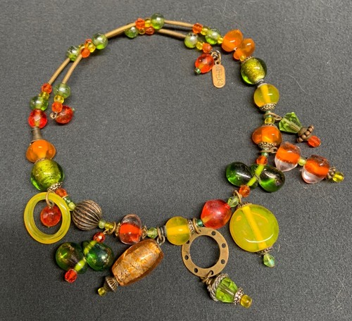Treska Wire Wrap Around Choker Necklace Autumn Fall Colors Beads Beaded 16” USED
