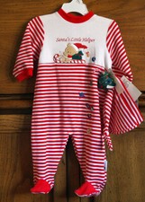 Infant Christmas Little Me Sleeper/Stocking Cap Santa's Helper Sz 9 Mo NEW