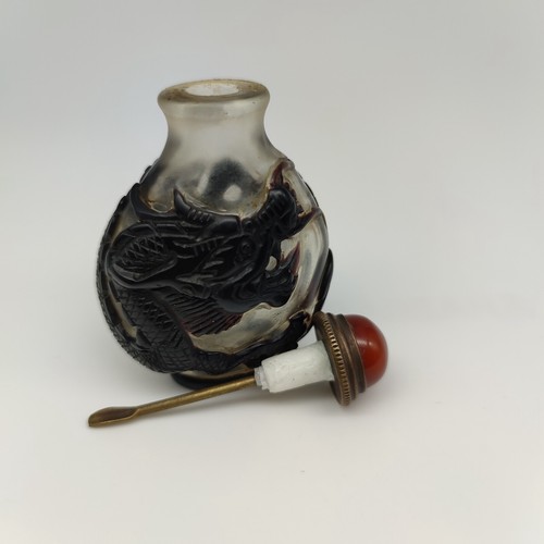 Chinese Old Beijing Glaze Carved Dragon Snuff Bottle Collectibles Curio Art - Picture 8 of 9