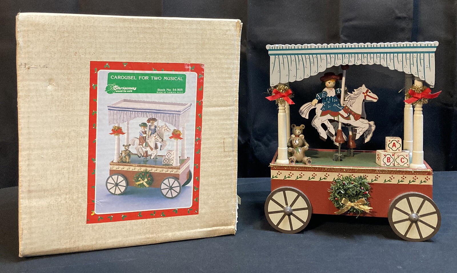 Musical Wooden Box 9” Carousel for Two Christmas Around the World