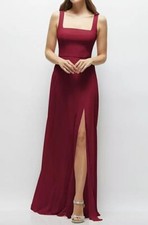 Thread Bridesmaid 10 Parisian Red Square Neck Chiffon Formal Gown Prom Dress
