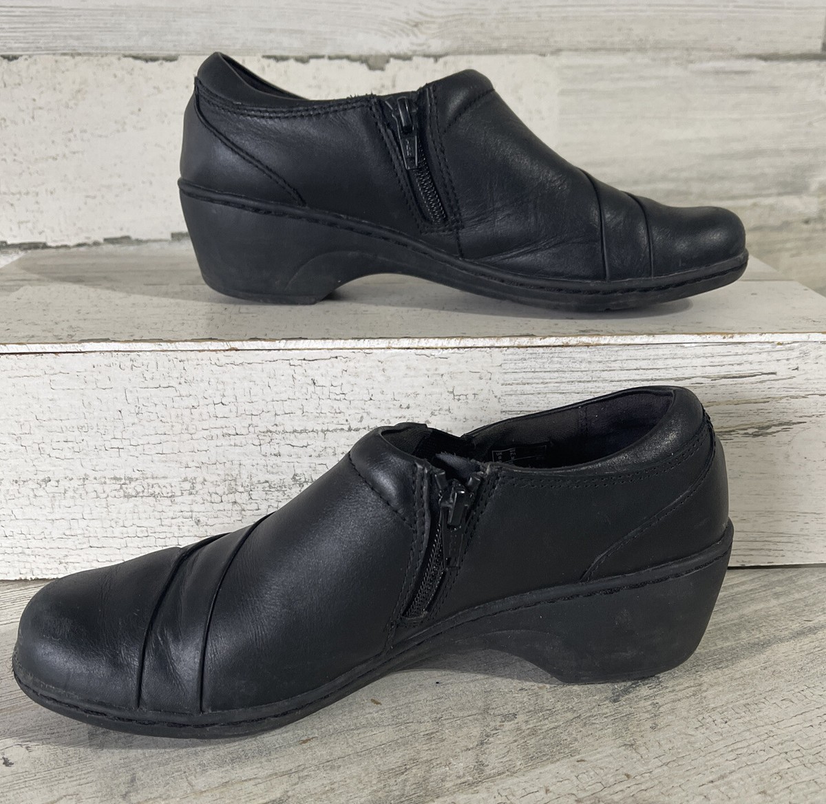 Clark's Women's Shoes SIZE 7.5 Black Side Zipper Leather | eBay