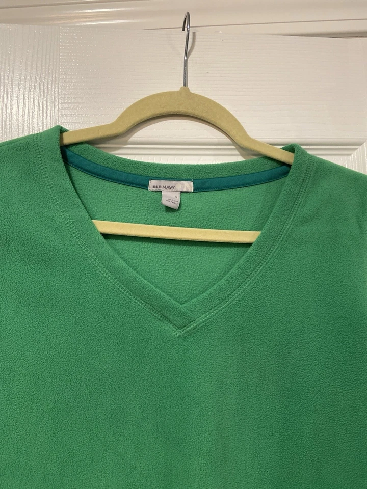 Top Pullover Manga Larga Polar Suave Cuello en V Verde Azul Marino Antiguo Talla S Foto 4 de 4