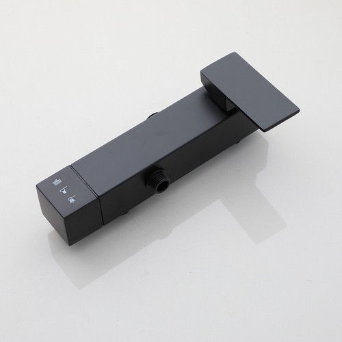 Matte Black Bathroom Shower Faucet Rectangle Rain Head+Hand Held Spray Mixer Tap - Picture 15 of 20