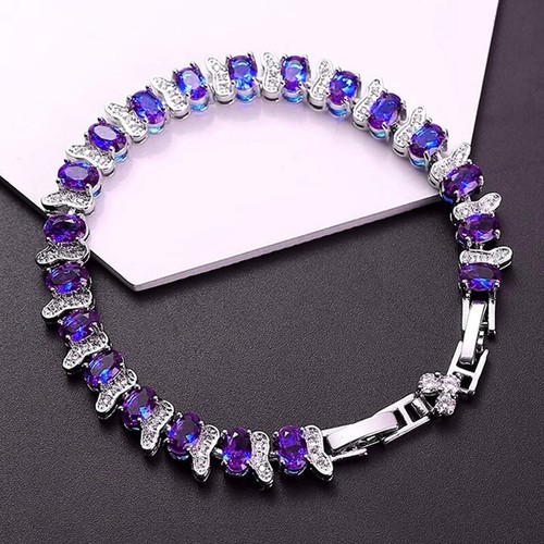New Party Jewelry Oval Purple Amethyst Gems Fashion Women Girl Silver Bracelets - Picture 5 of 6