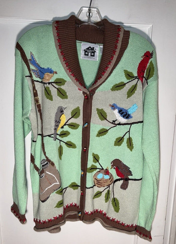 Storybook Knits Cardigan Sweater Songbirds Size M. d772