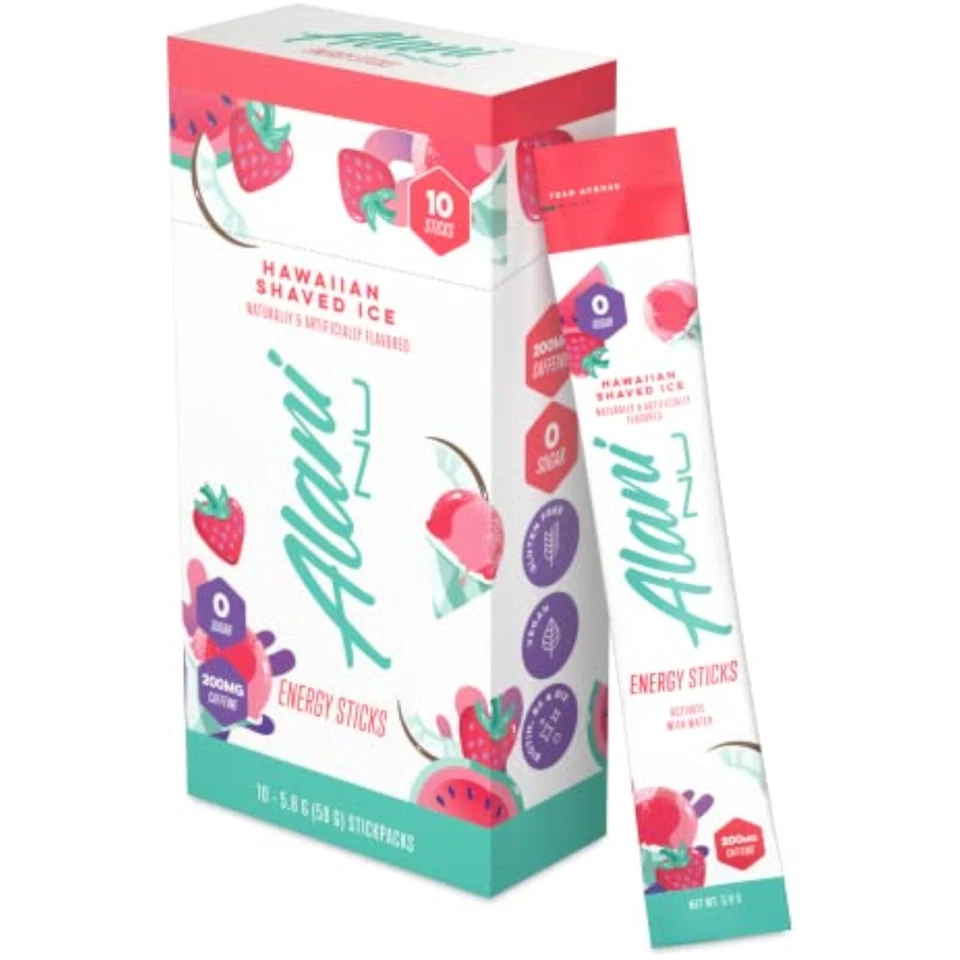 Pacotes Energy Stick, gelo raspado havaiano, ativar com água, 200mg de cafeína - Imagem 3 de 4