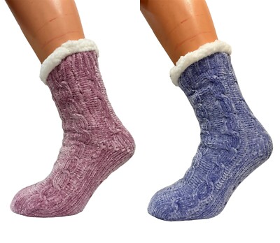 Ladies Non Slip Lounge Socks Knitted Soft Sherpa Fleece Lined Slipper Bed  Sock UK