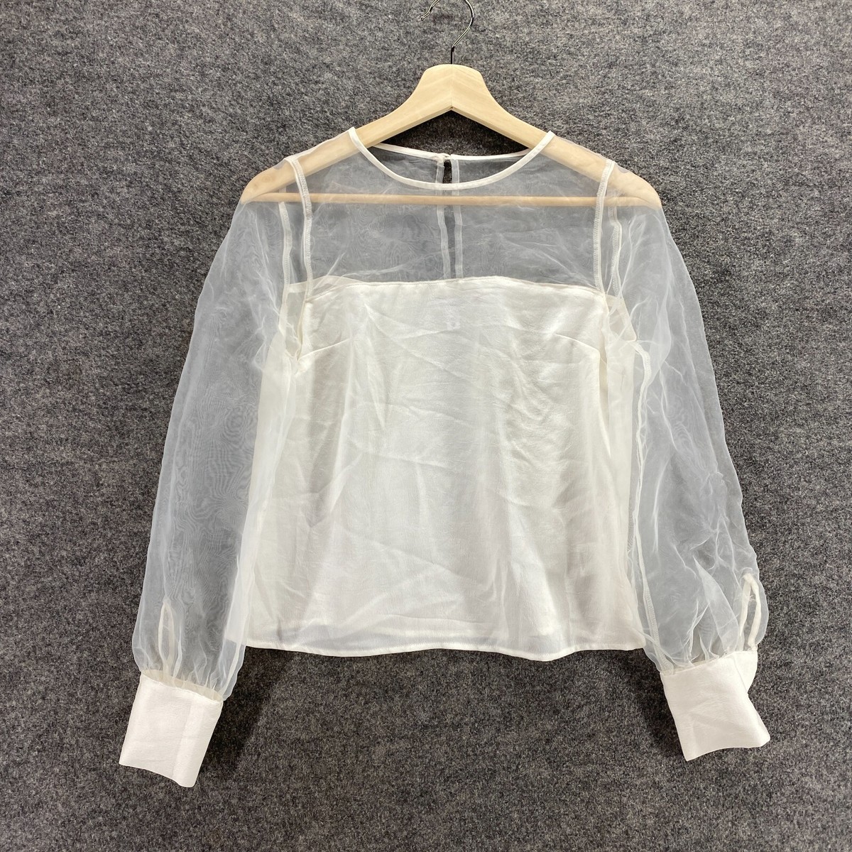 Express Blouse Women XS White Sheer Long Sleeve Round Neck Casual