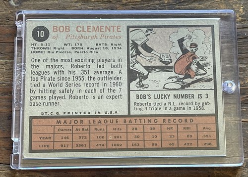 1962 Topps # 10 Roberto Clemente HOF Pittsburgh Pirates FREE SHIPPING L@@K! - Bild 4 von 6
