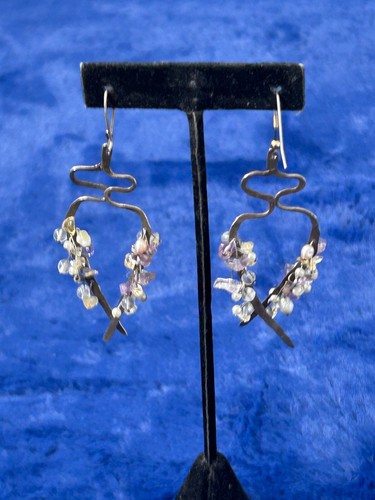 Whimsical Dangle Earrings Artsy Metal Modern Crystal - Foto 1 di 8