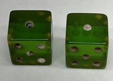 Two Vintage Dice Apple Green Bakelite Simichrome Polish Tested