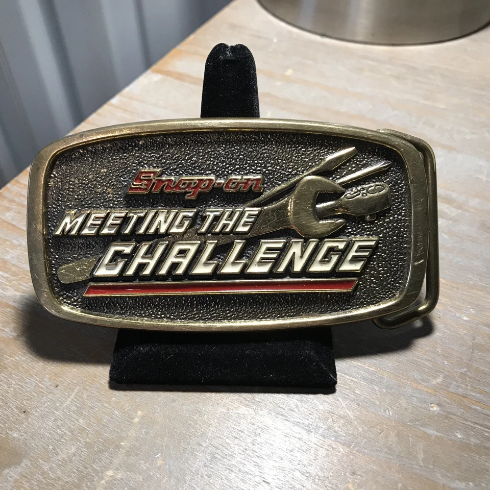 Hebilla de cinturón de latón macizo vintage BTS Snap-on Tools Meeting The Challenge ~B43~ Foto 2 de 4