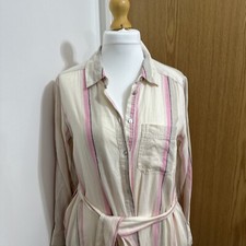 Marks & Spencer Cream & Pink Striped Button Through Shirt  Dress Size 16 BNWT