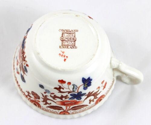 1 + CUPS ANTIQUE COPELAND SPODE CHINA BANG UP 2/4074 BLUE RUST FLORAL GADROON - Picture 3 of 10