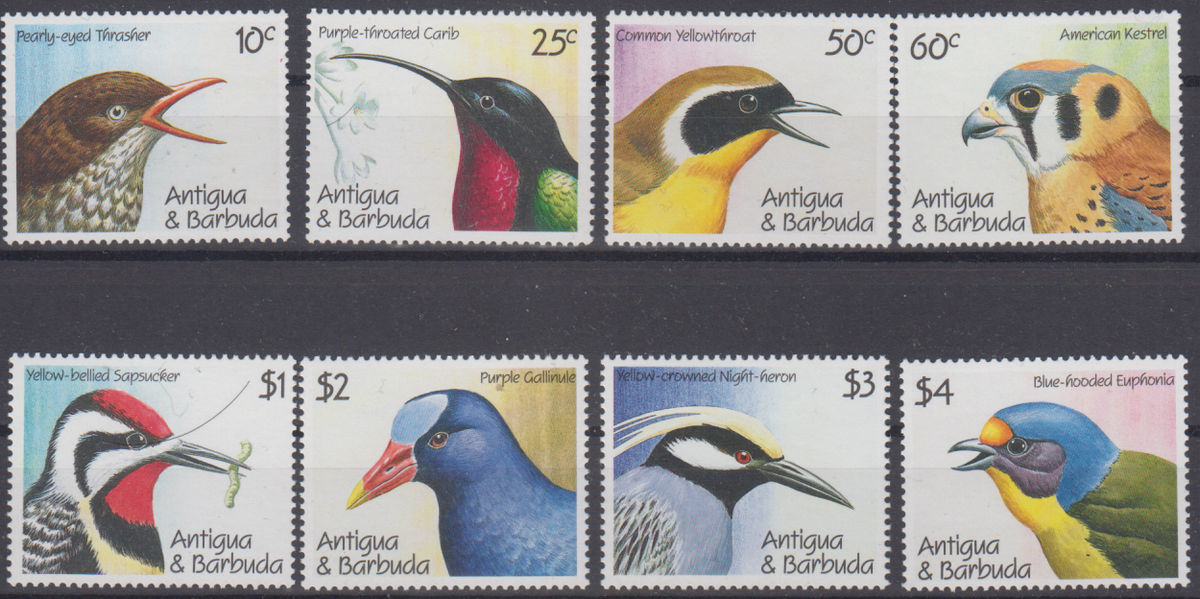 ANTIGUA & BARBUDA 1990 BIRD STAMPS 8V SC1350-1357 MINT NEVER