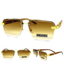 Men's CLASSY Elegant Sophisticated Hip Hop SUN GLASSES Gold  Faux Wooden Frame