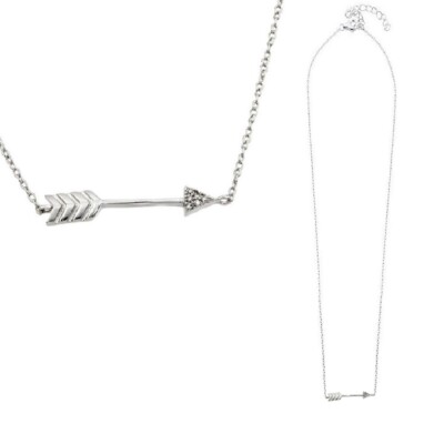 Sterling Silver Necklace w/ CZ Stones Arrow Pendants