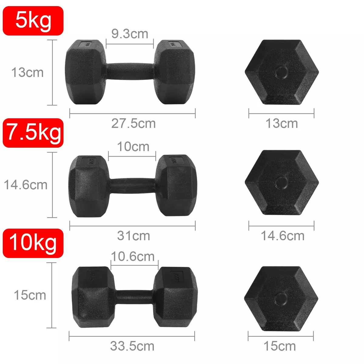 Yaheetech Lot de 2 Haltères Hexagone 2x5kg /7,5kg ou 10kg Dumbbell