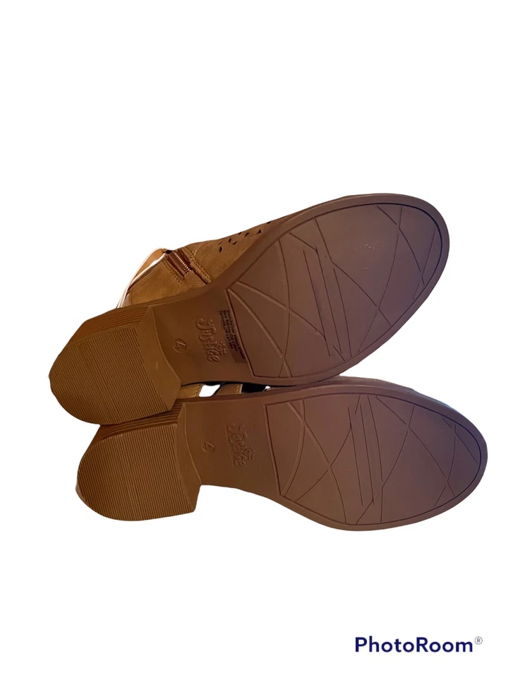 Sandalias JUSTICIA Niñas Corte Láser Con Capucha Punta Abierta NUEVAS TALLA 4 Avena Brezo  Foto 4 de 4