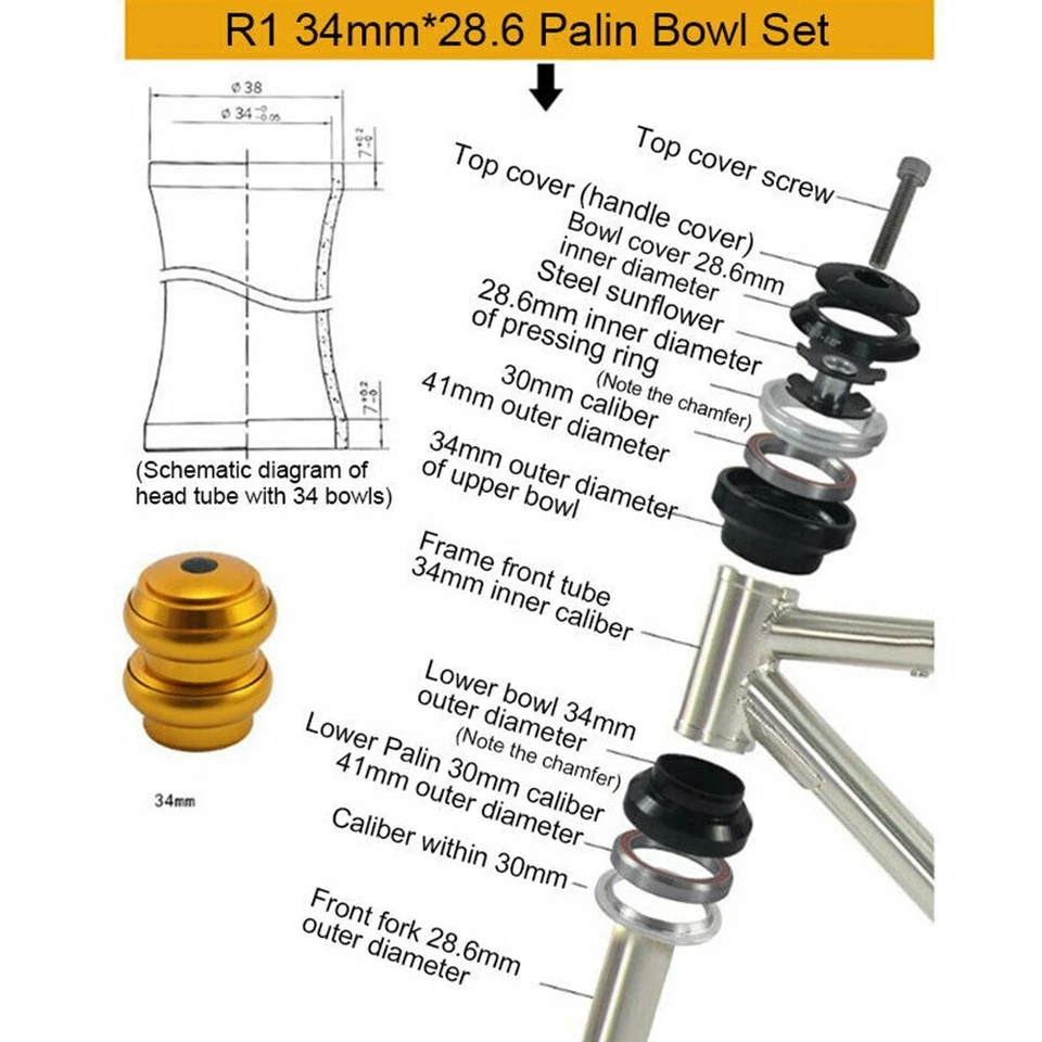 External Threadless Lightweight Sealed Bearings Bicycle Bike Headset 1-1/8" Inch - Image 4 of 4