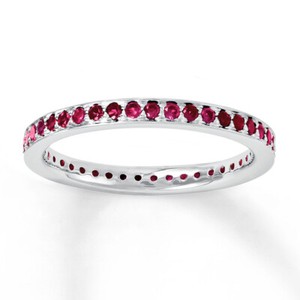 Authentic 2ct Eternity Stackable Band Ring Simulated Ruby 14K White Gold Plated Sterling