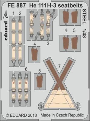 MW22 EDUARD FE887 HE 111H-3 SEATBELTS STEEL  1/48 ZOOM SET for ICM