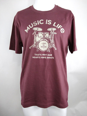 Life is Good Men S/S Crusher Tee Music Is Life Drumset Brown