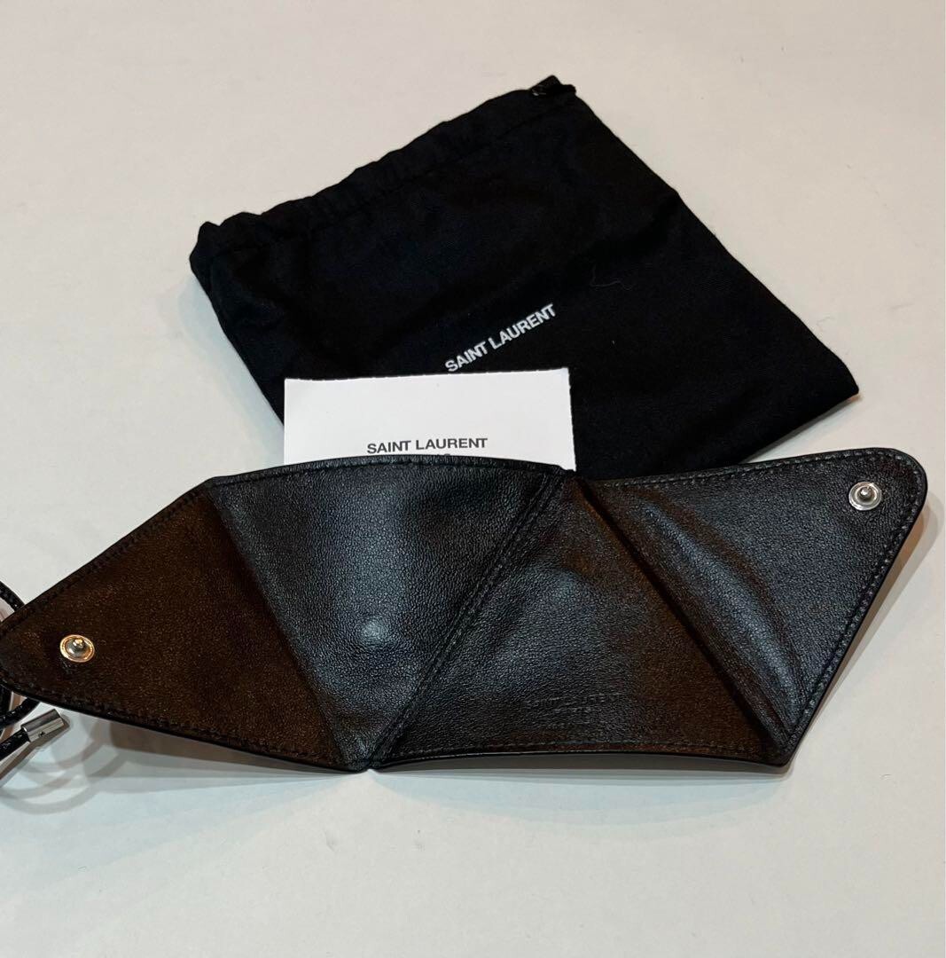 Saint Laurent Triangle Coin Purse Case Necklace Leather