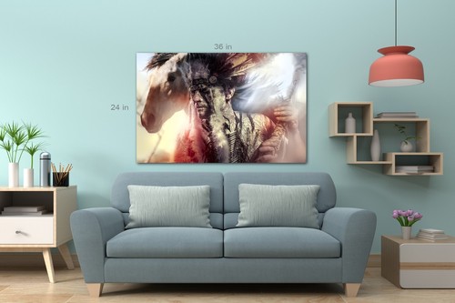 Native American Indian Warrior Chief Canvas Wall Art Picture Print - Picture 5 of 8
