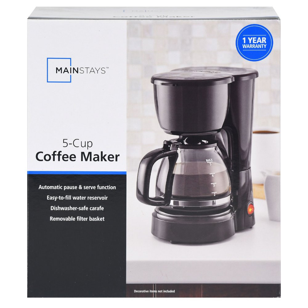 Mainstays Black 5 Cup Drip Coffee Maker