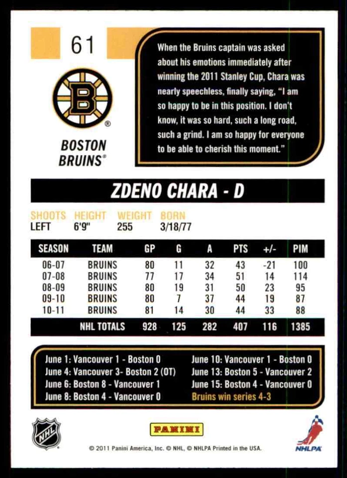 2011-12 Score Zdeno Chara #61 - Image 2 of 2