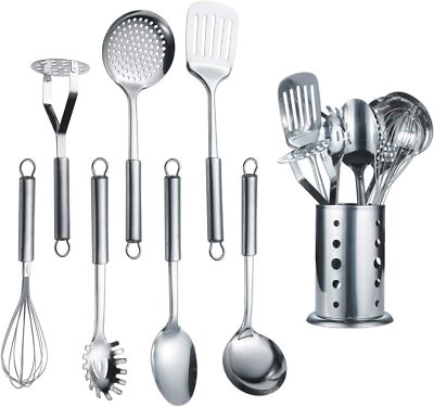 Cooking Utensil Set 8 Piece,Stainless Steel Kitchen Tool Set with Stand，8 Pieces