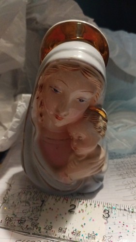 Vtg Virgin Mary Baby Jesus Porcelain Bust Religious Hand Painted Gold Gilt Italy - Picture 3 of 5