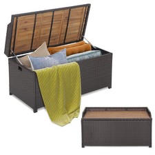 Image of 170L Outdoor Storage Bench Mix Brown Rattan Storage Container w/ Zippered Liner