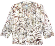 CJ1315- CHICOS Women's Cotton Blazer Jacket 3/4 Sleeve Animal Multicolor 2 M L