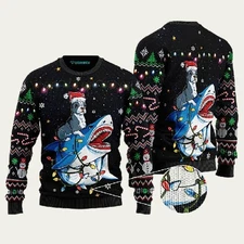 Shark Boston Terrier Ugly Christmas Sweater