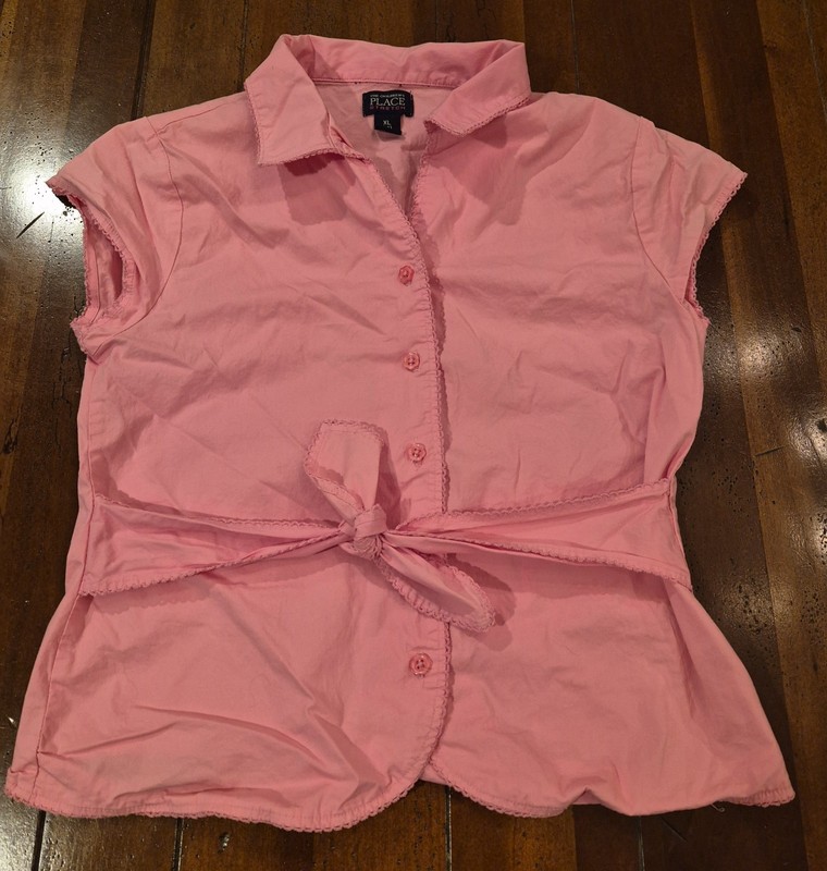 The Childrens Place Blouse Top Stretch XL 14 Pink Clothing W Belt