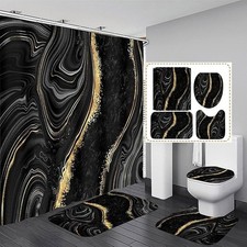 4 Pcs Black Marble Shower Curtain Gold Bathroom Sets with Shower Curtain and ...