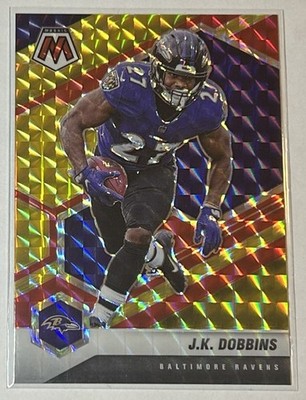 J.K. Dobbins RED & YELLOW FUSION # 77/80 - Ravens - 2021 Mosaic Football