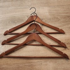 LOT of 3 Vintage Wooden Hangers Walnut Suit Coat Pants Notches 17.5" MCM EUC