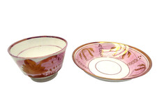 Vintage Used Pink Lusterware Luster Soft Paste Teacup Tea Cup and Saucer