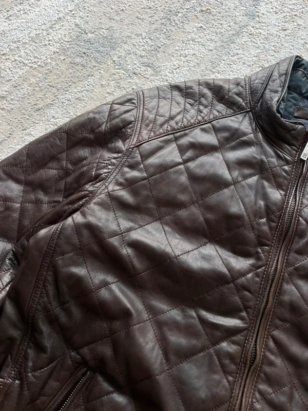 Vintage Massimo Dutti Harrington Men’s Brown Leather Zip Up Reversible Jacket image 3