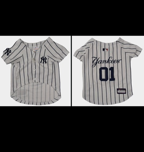 New York Yankees Dog Jersey Medium 14"-18" ~25-40lbs Pets First White Pinstripes