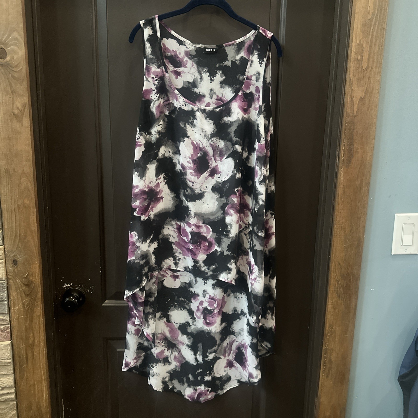 Torrid top Black Shear Pink floral blouse sleeveless short front long back Dress